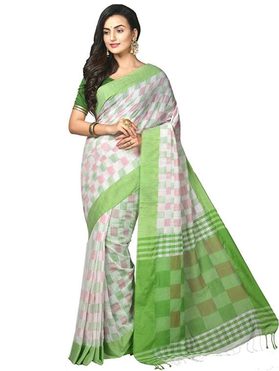 women checkered handloom saree - 21536937 -  Zoom Image - 0