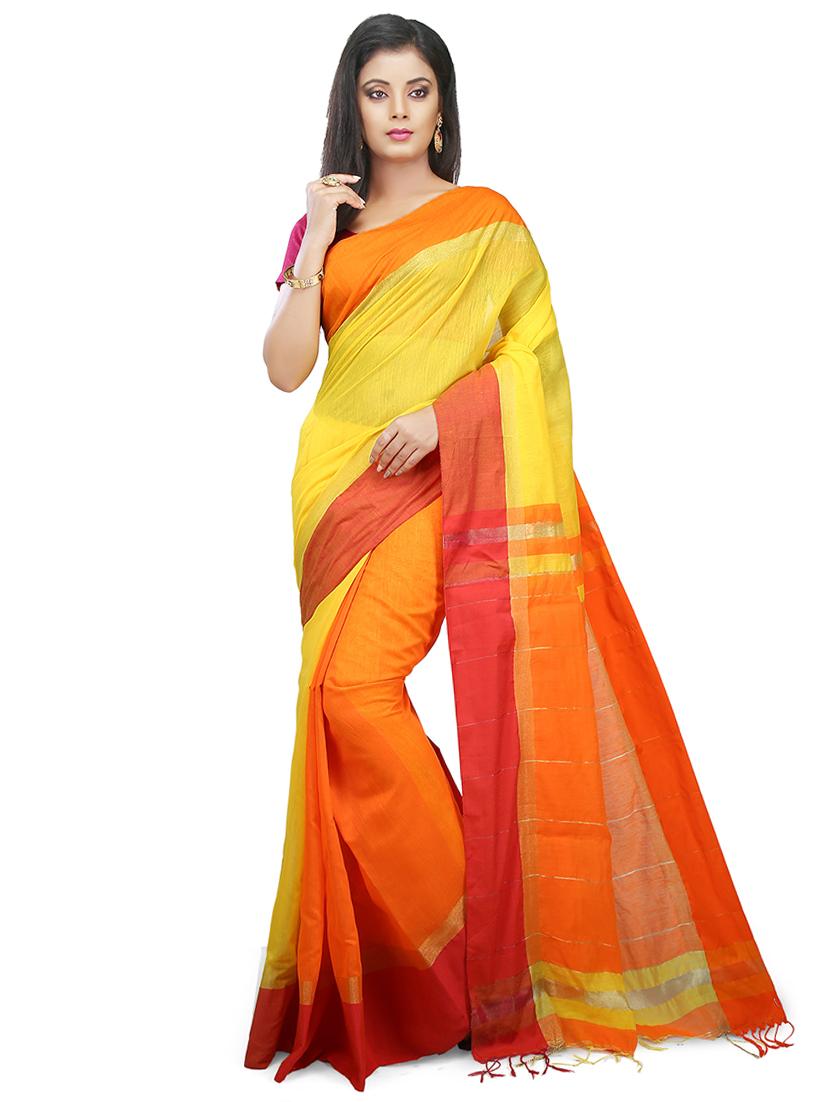 women color block handloom saree