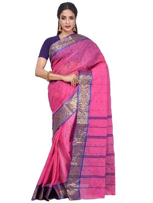 pink self design tant saree - 21536977 - Standard Image - 0