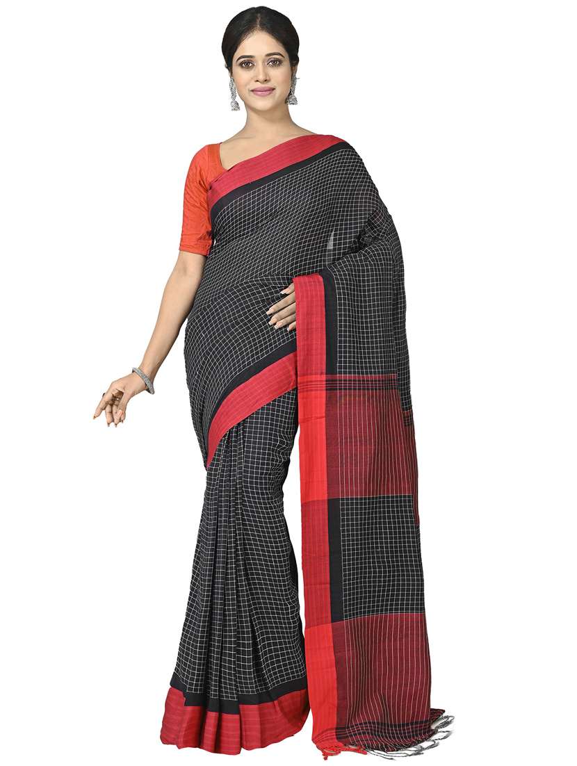 women checkered handloom saree