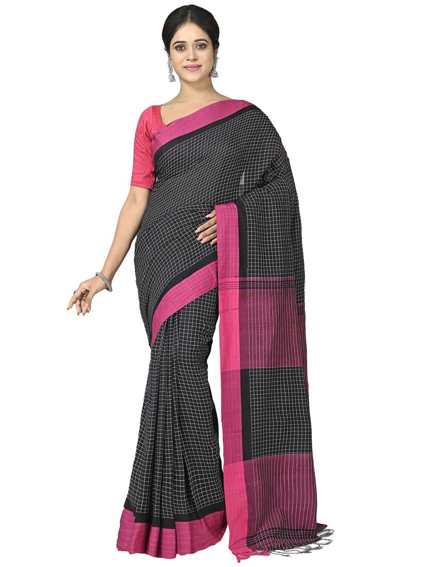 women checkered handloom saree