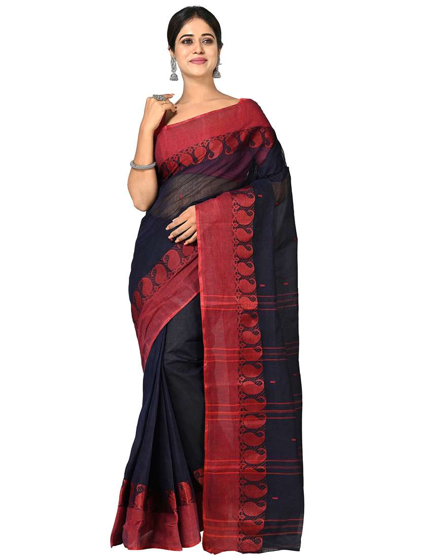 women navy blue tant saree
