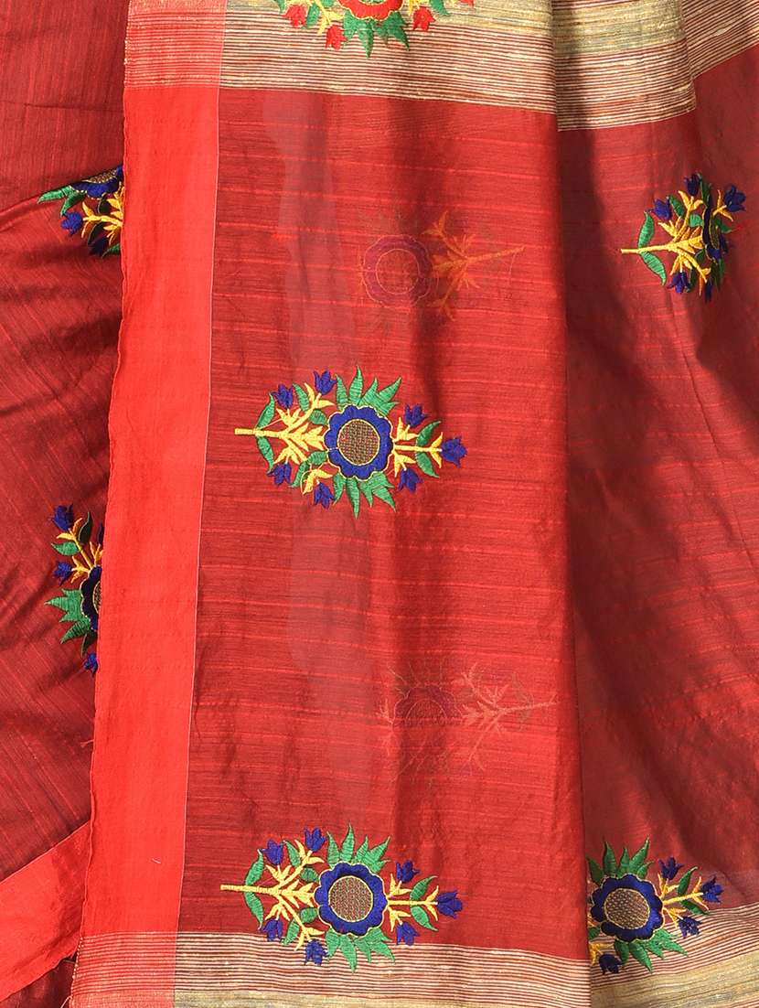 women solid with work handloom sraee - 21537091 -  Standard Image - 3