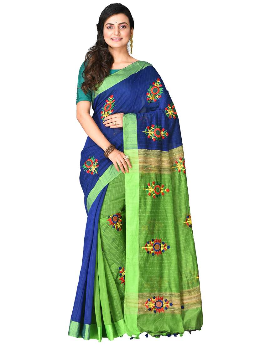 women solid with work handloom saree - 21537098 - Zoom Image - 0