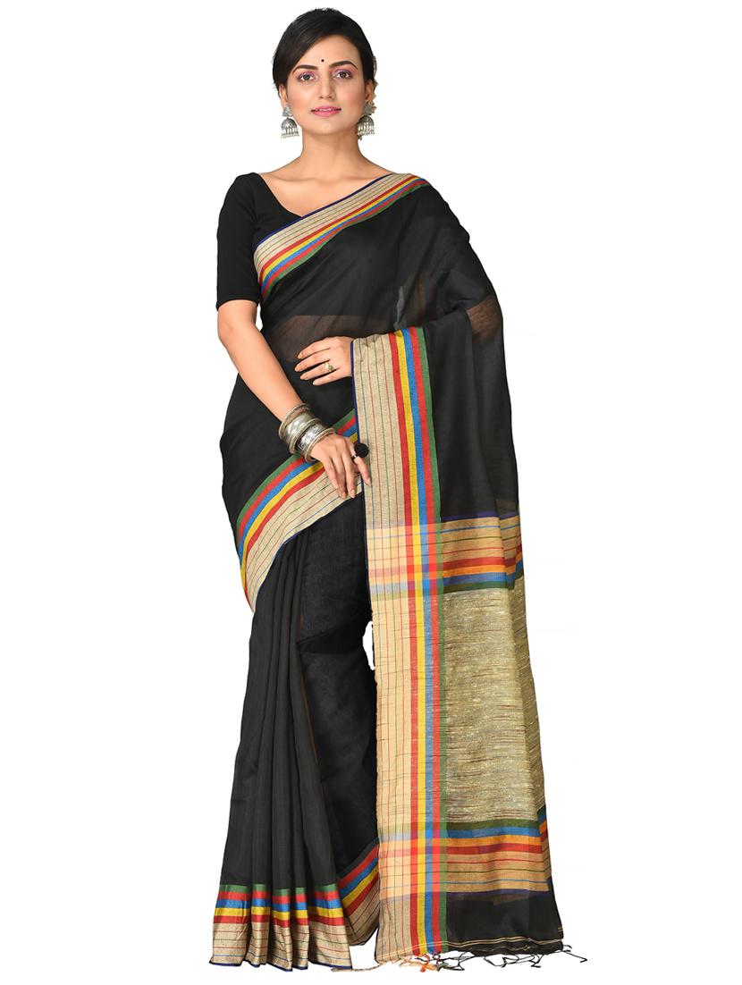 women solid with bordered saree - 21537105 - Zoom Image - 0