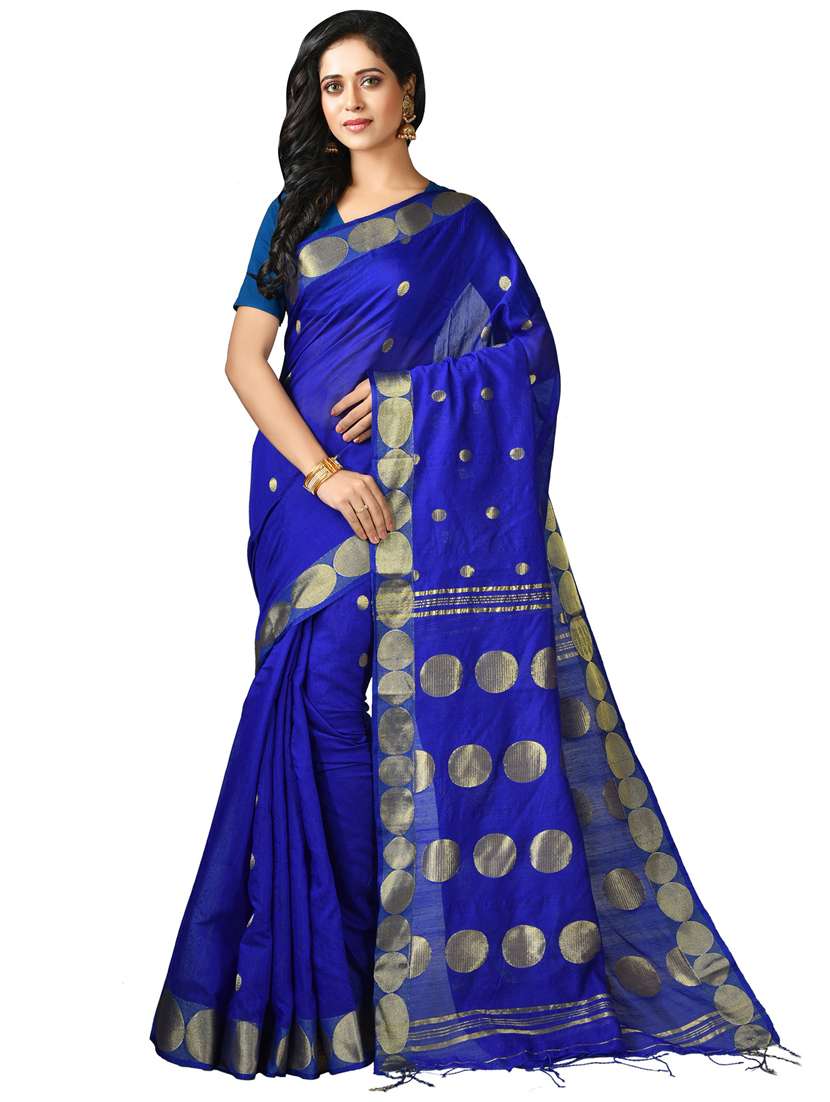 women blue handloom saree