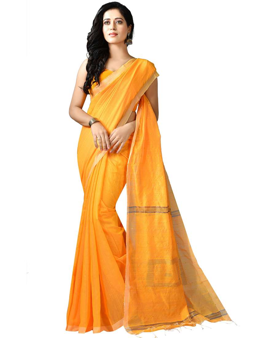 women yellow handloom saree