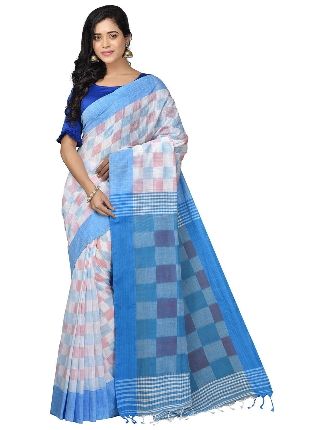 women blue handloom saree