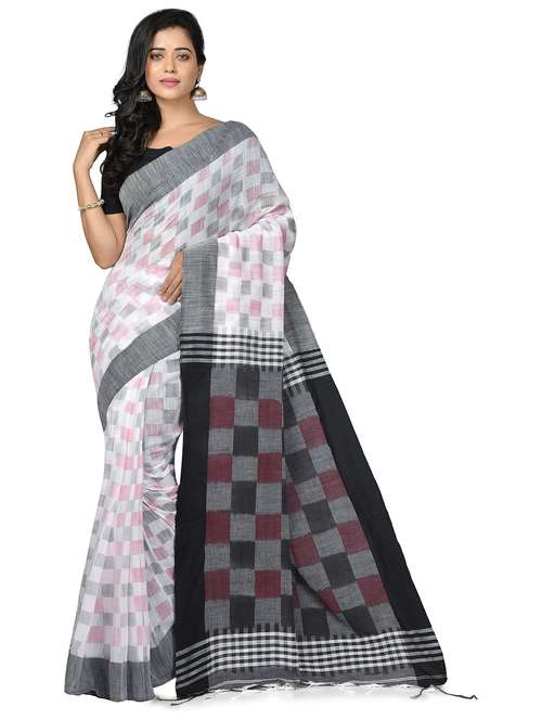 women checkered handloom saree - 21537190 -  Standard Image - 0