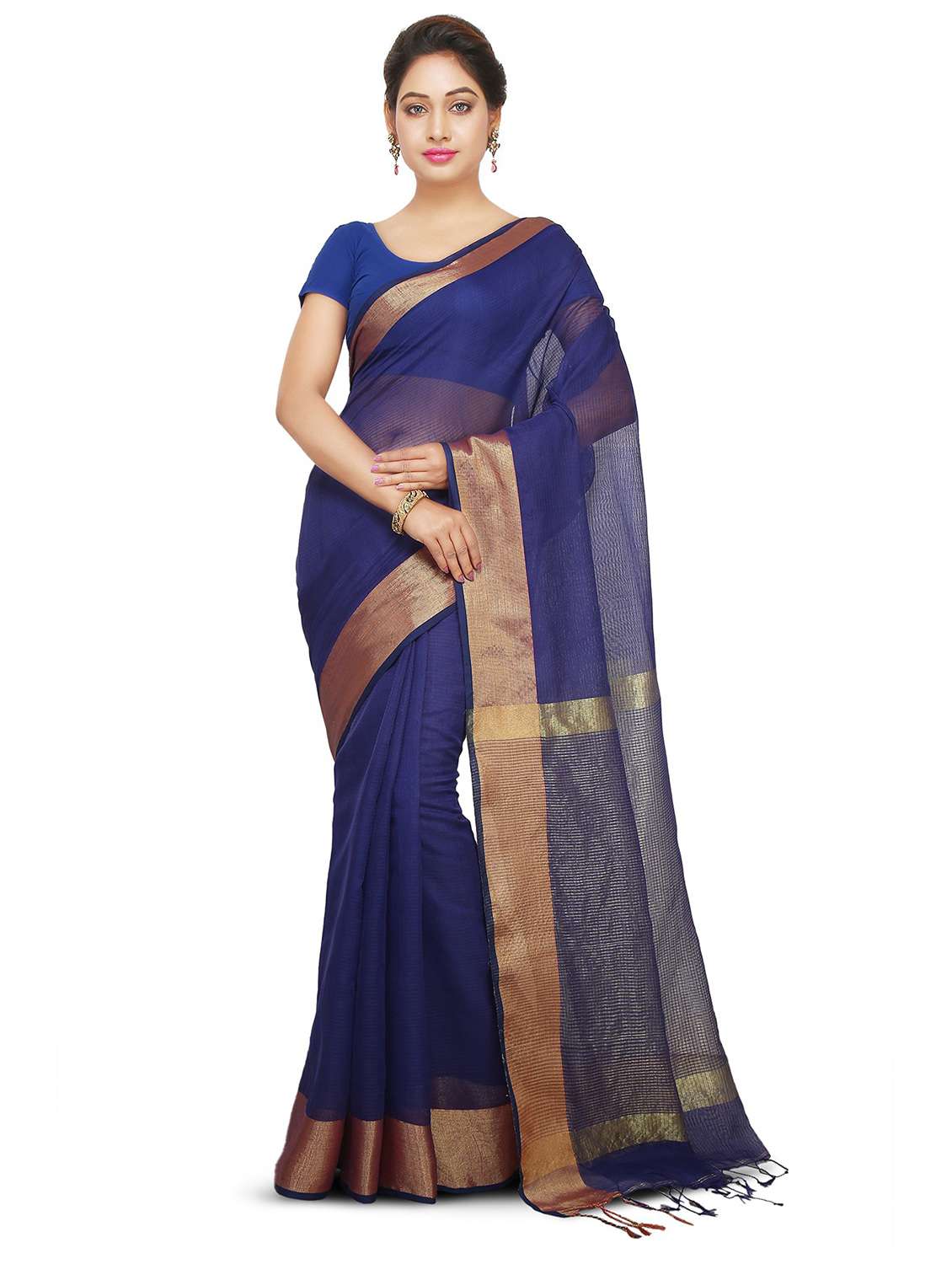 women solid with bordered saree
