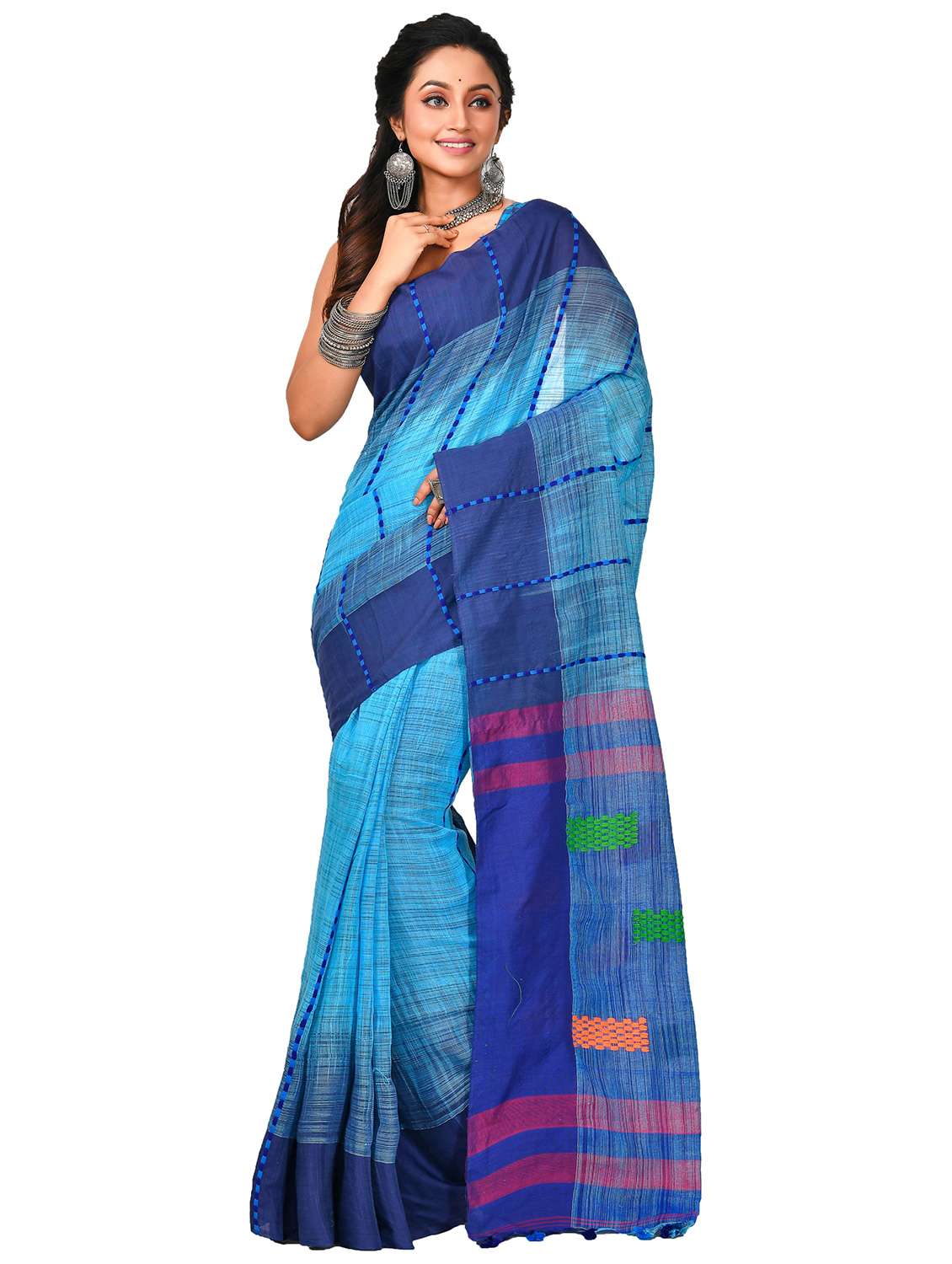 women light blue handloom saree