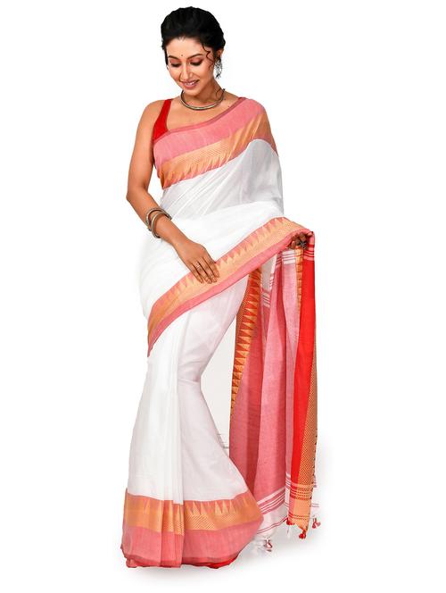 women solid with bordered handloom saree - 21537340 - Standard Image - 0