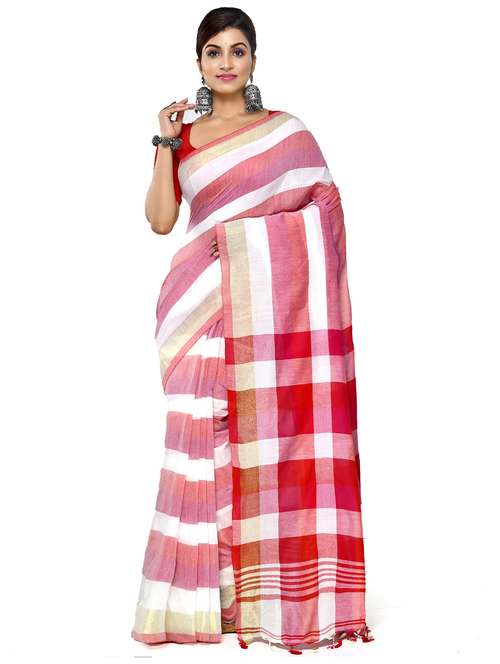 women striped handloom saree - 21537360 -  Standard Image - 0