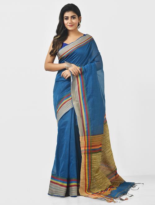 women solid handloom saree - 21537446 - Standard Image - 0