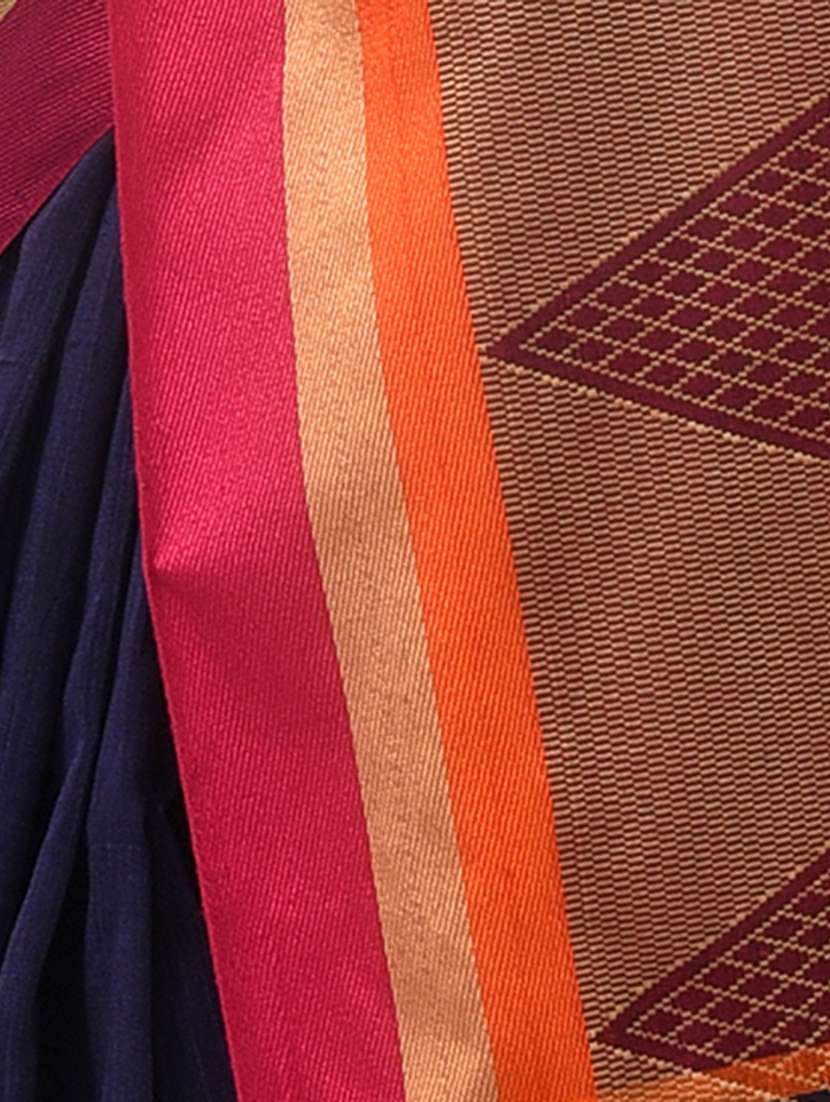 women navy blue handloom saree - 21537457 -  Standard Image - 3