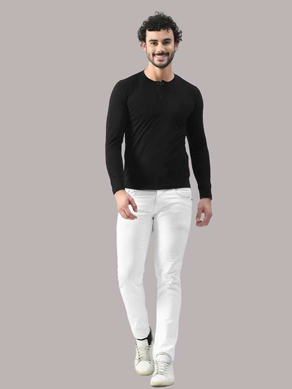men solid henley neck long sleeve t-shirt - 21537553 -  Standard Image - 3