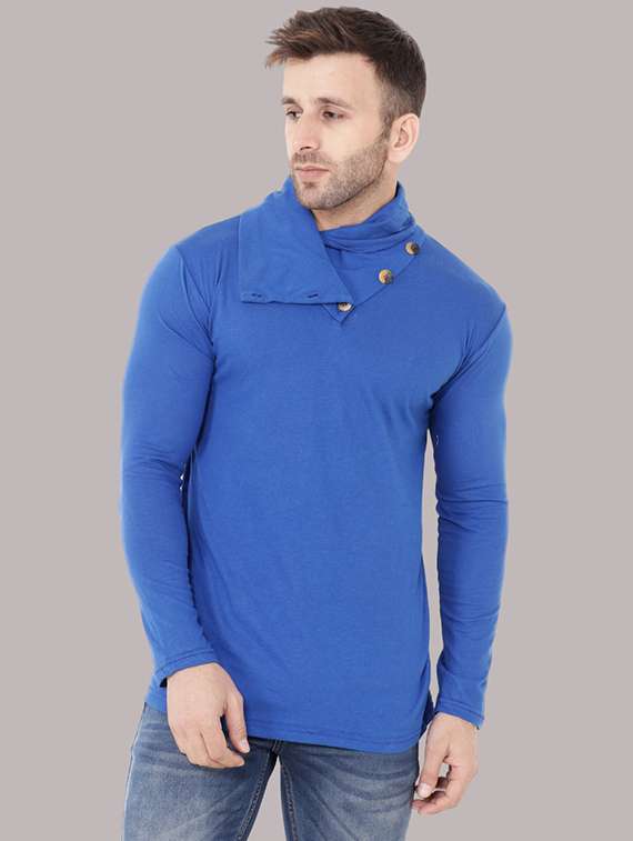 men solid turtle neck slim fit t-shirt