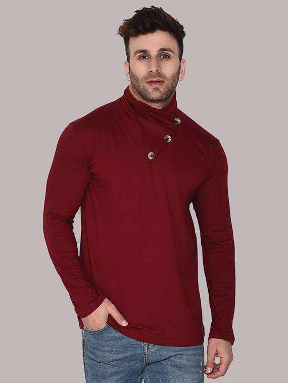 men solid turtle neck slim fit t-shirt