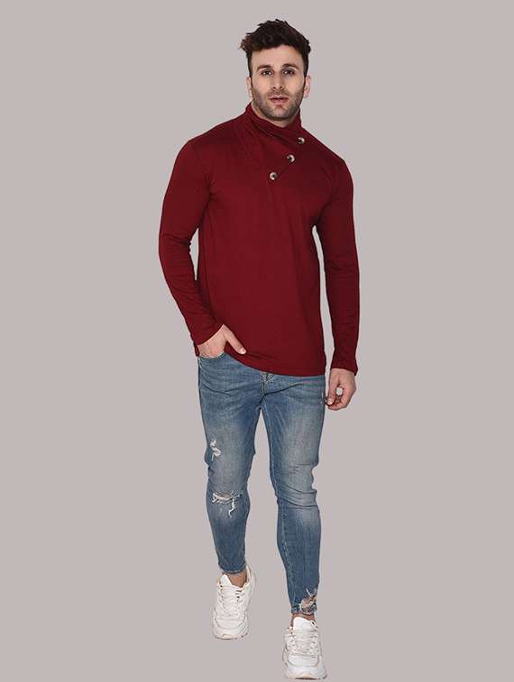 men solid turtle neck slim fit t-shirt - 21537588 -  Standard Image - 3