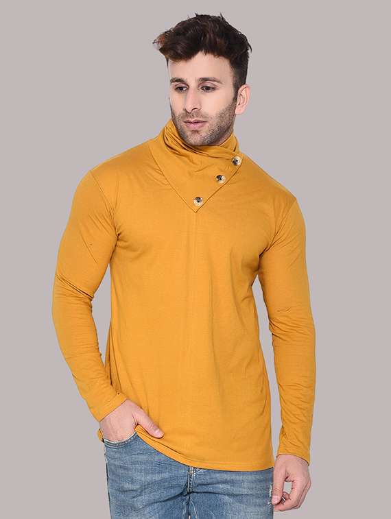 men solid turtle neck slim fit t-shirt