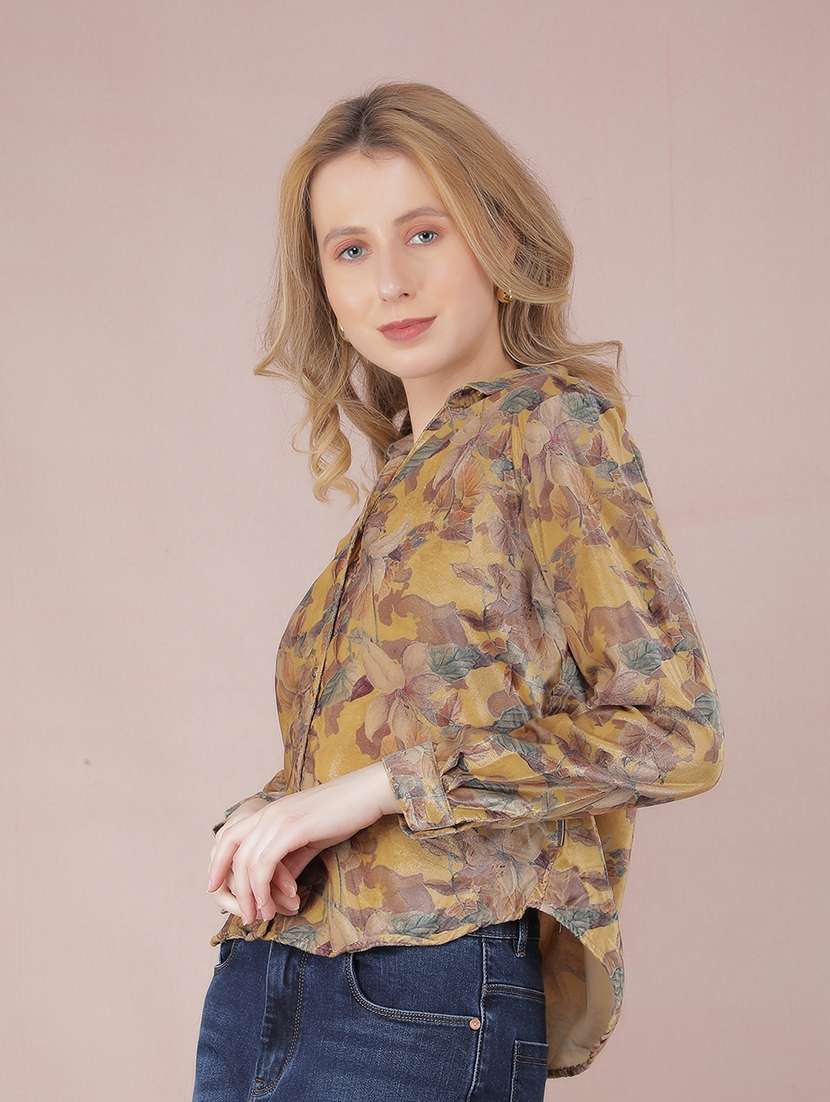 women floral printed collared shirt