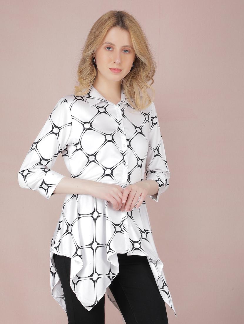 women printed collared asymmetric shirt - 21537703 -  Zoom Image - 0