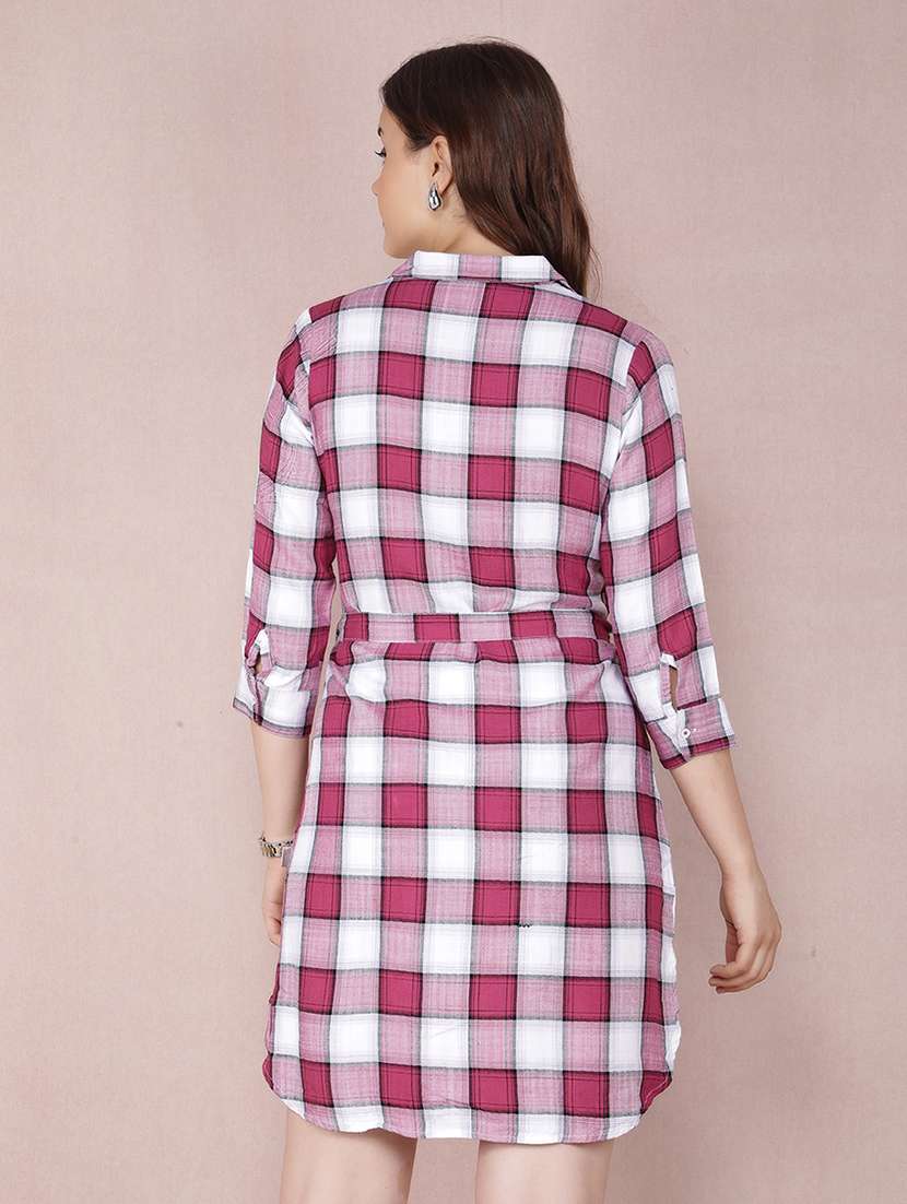 women checked printed collared shirt dress - 21537704 -  Standard Image - 3