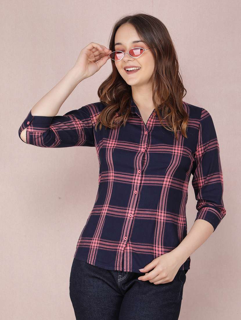 women checkered three quarter sleeve shirt