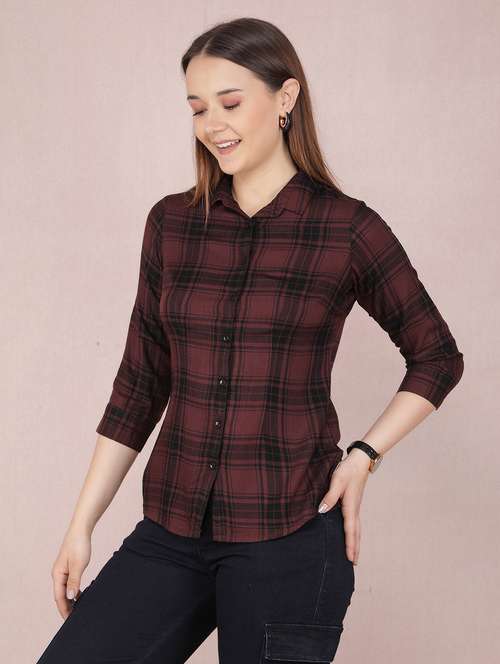 women checkered three quarter sleeve shirt - 21537706 - Standard Image - 0