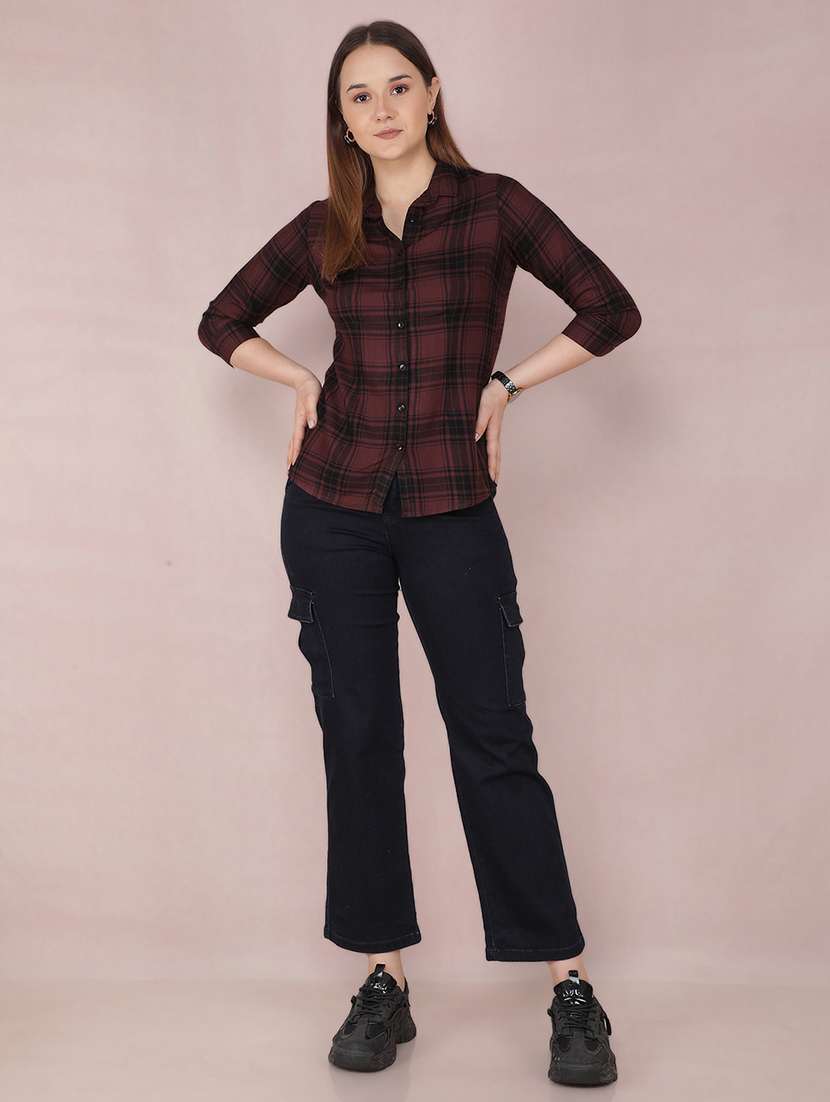 women checkered three quarter sleeve shirt - 21537706 - Standard Image - 3