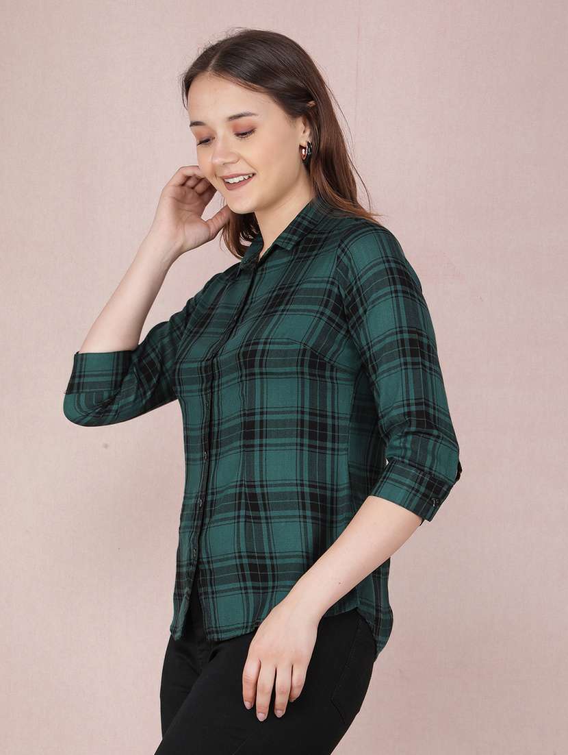 women checkered three quarter sleeve shirt - 21537707 - Zoom Image - 0