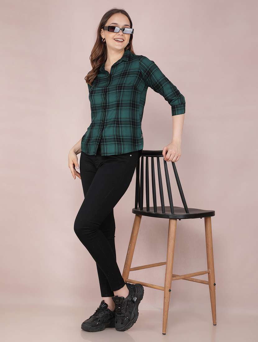 women checkered three quarter sleeve shirt - 21537707 - Standard Image - 3