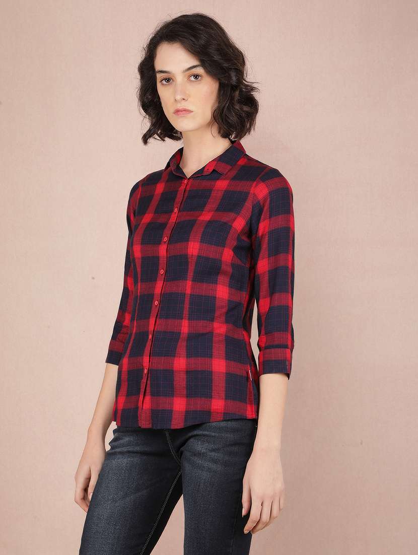 women checkered three quarter sleeve shirt