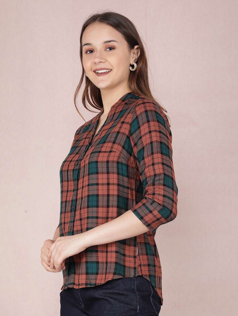 women checkered long sleeve shirt
