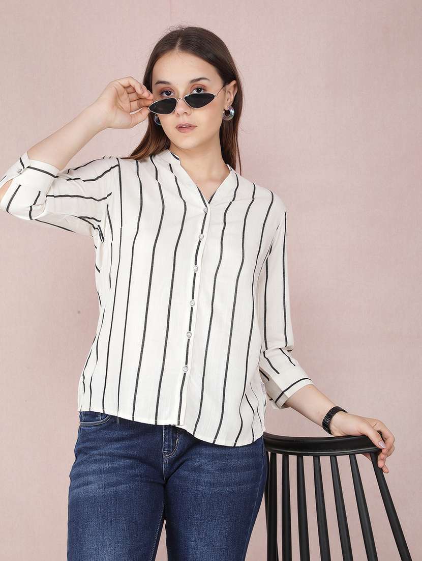 women striped three quarter sleeve shirt