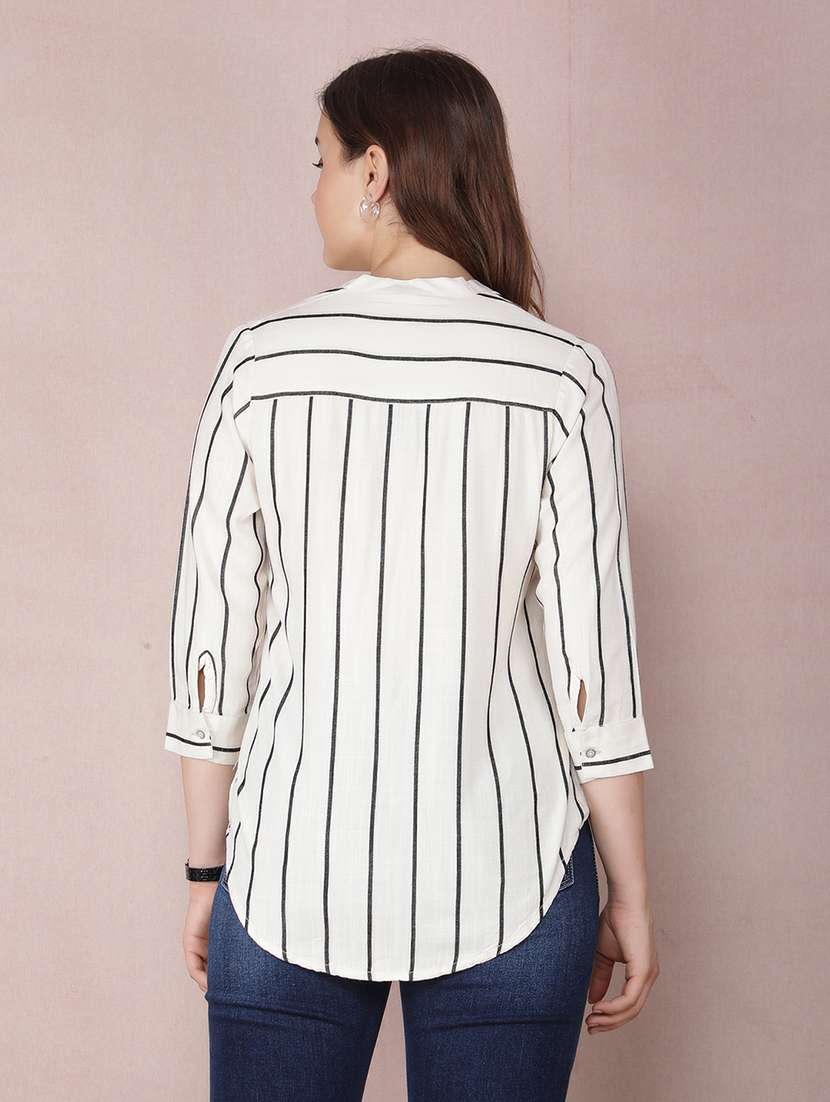 women striped three quarter sleeve shirt - 21537714 -  Standard Image - 3