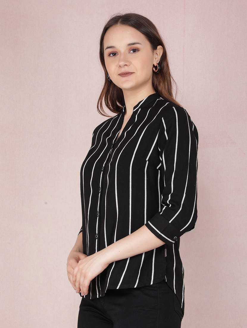 women striped three quarter sleeve shirt