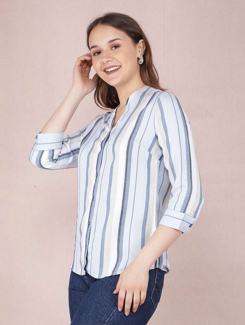 women striped three quarter sleeve shirt