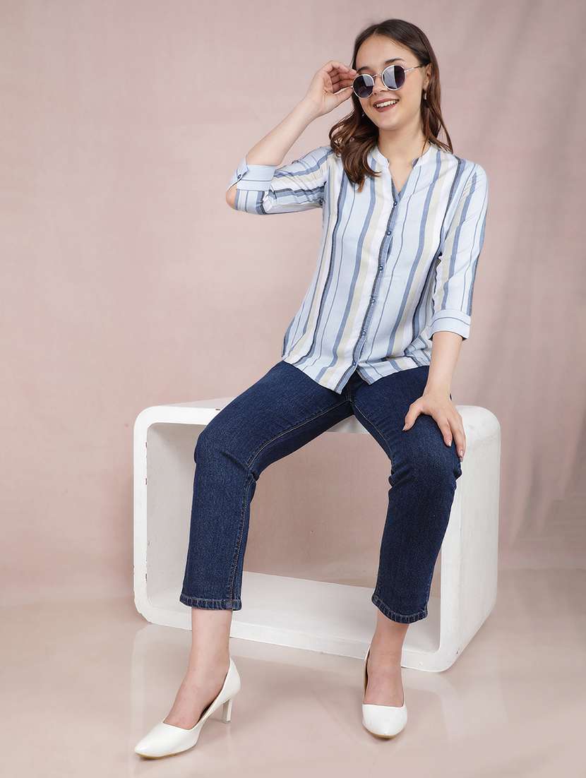 women striped three quarter sleeve shirt - 21537716 -  Standard Image - 3
