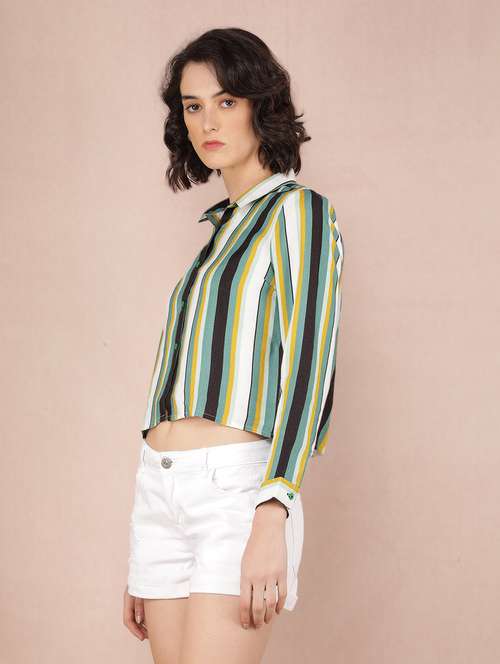 women striped long sleeve crop shirt - 21537719 -  Standard Image - 0