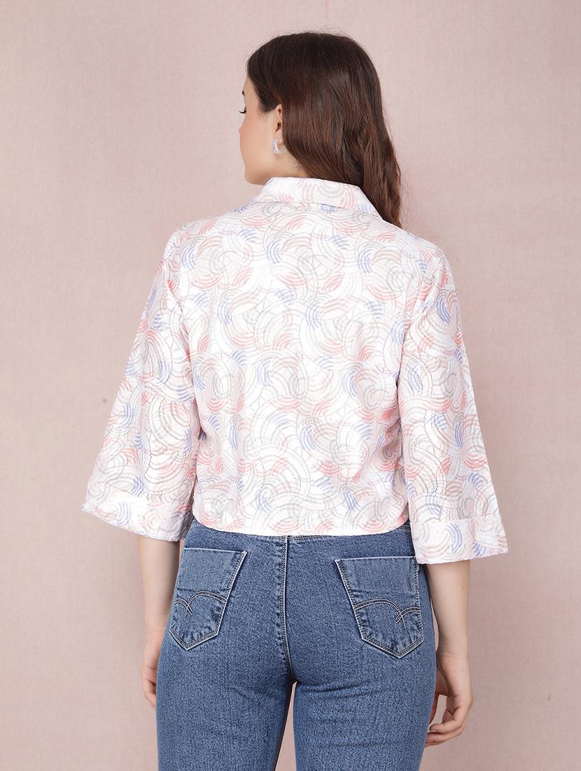 women self design collared crop shirt - 21537723 - Standard Image - 3