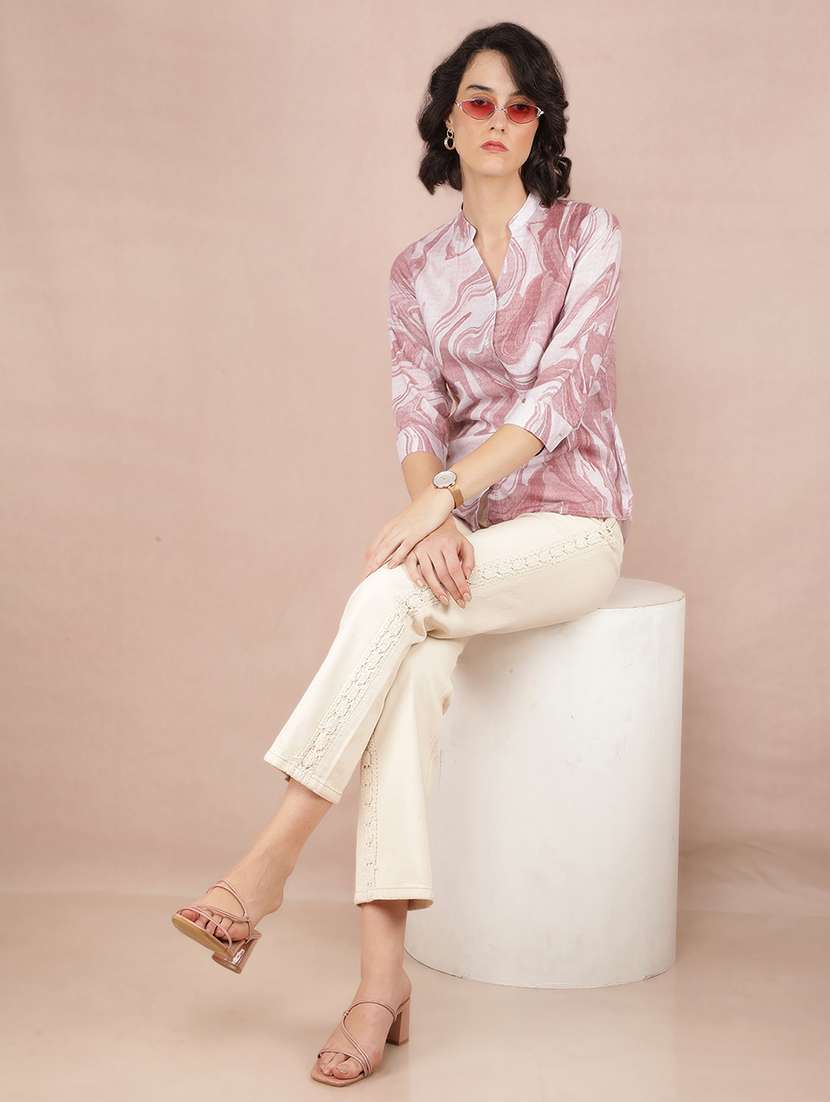 women printed mandarin neck shirt - 21537725 -  Standard Image - 3