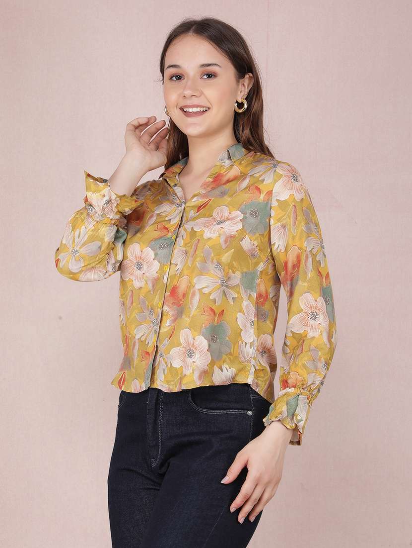 women floral printed collared shirt