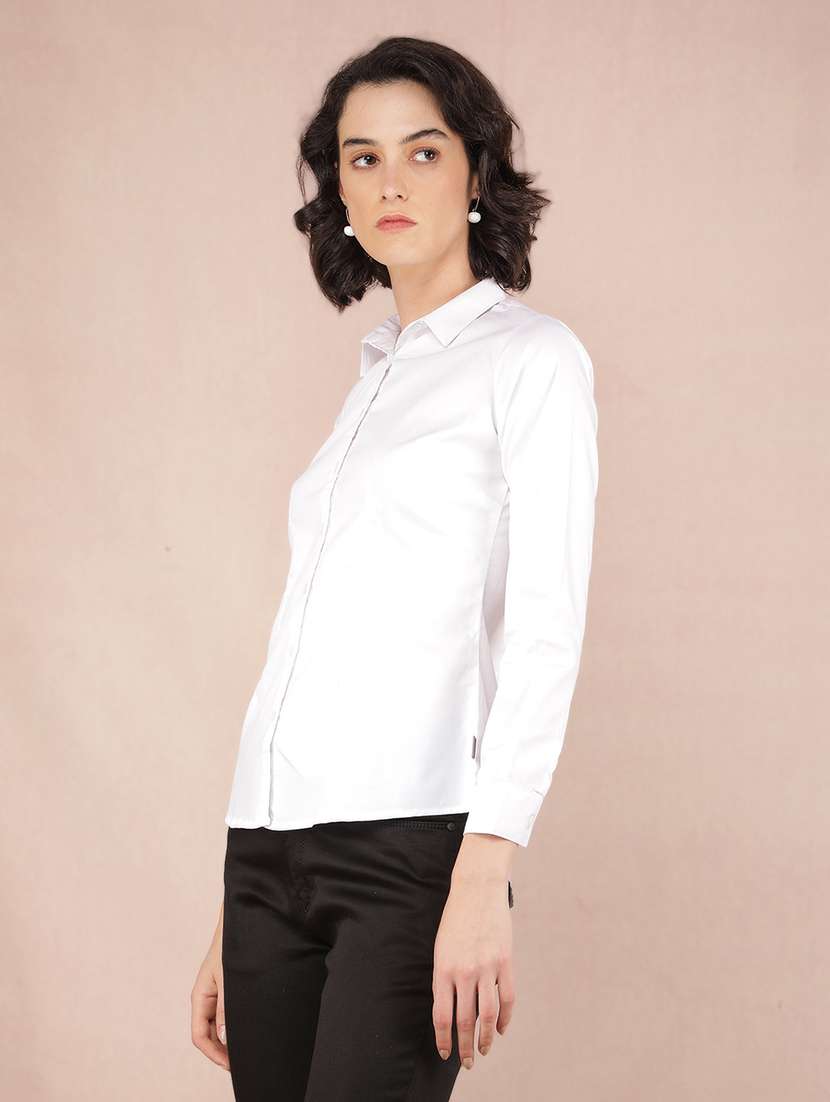 women solid collared slim fit shirt