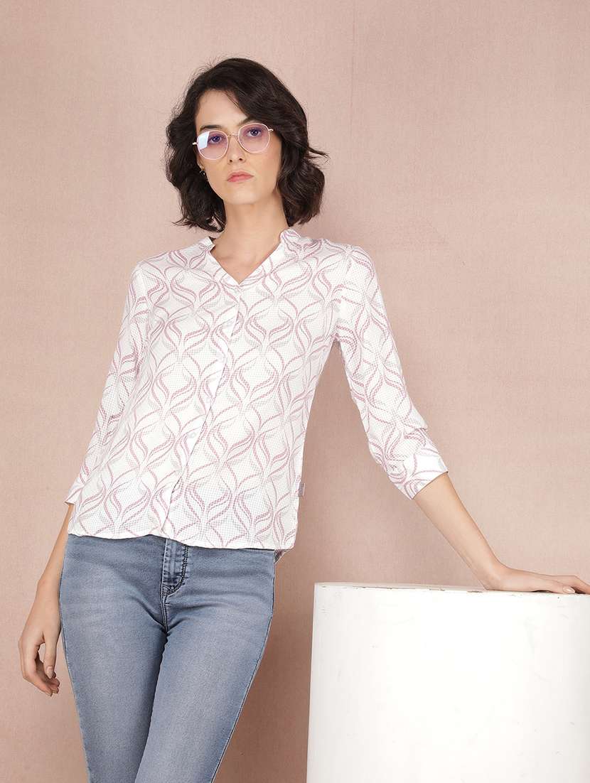 women printed mandarin collared shirt