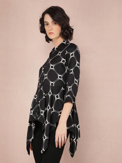 women printed collared asymmetric shirt - 21537739 - Standard Image - 0