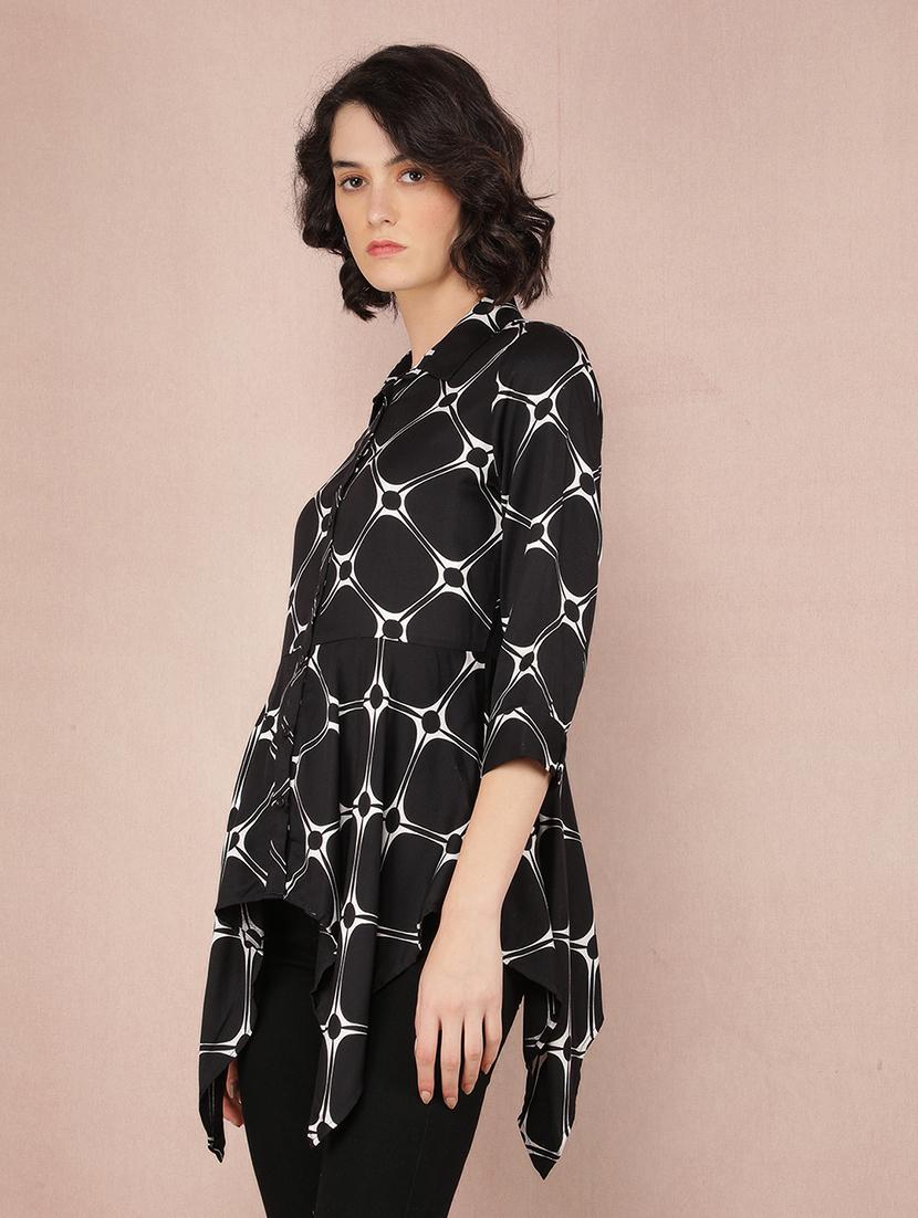 women printed collared asymmetric shirt - 21537739 - Zoom Image - 0