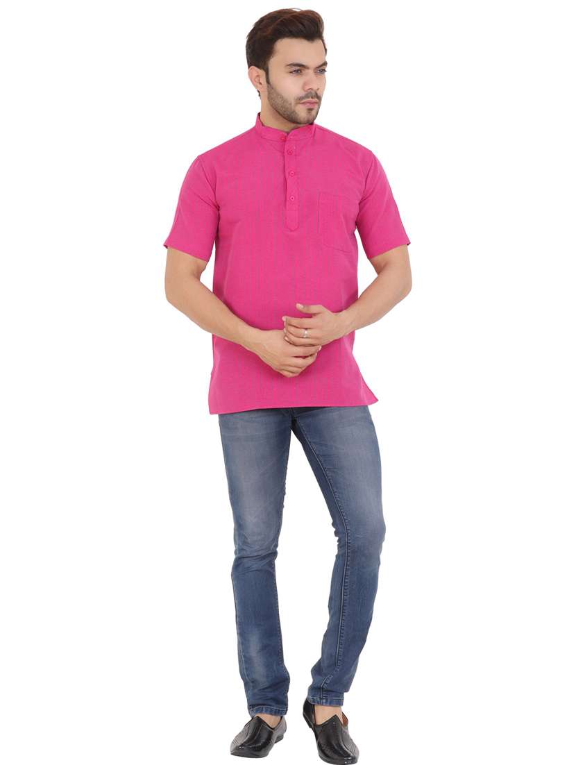men striped mandarin neck short kurta  - 21537786 -  Standard Image - 3
