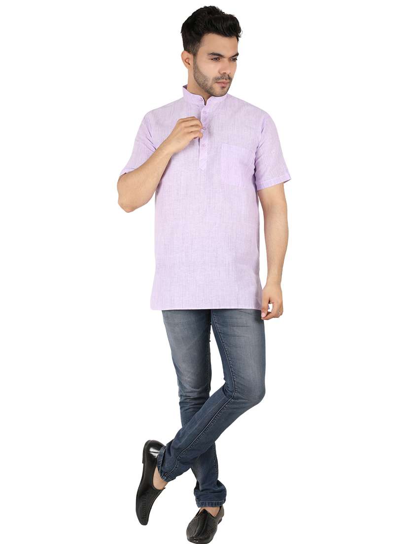 men self design mandarin neck short kurta  - 21537789 -  Standard Image - 3