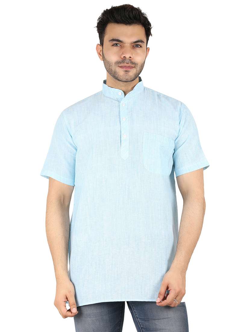 men self design mandarin neck short kurta 